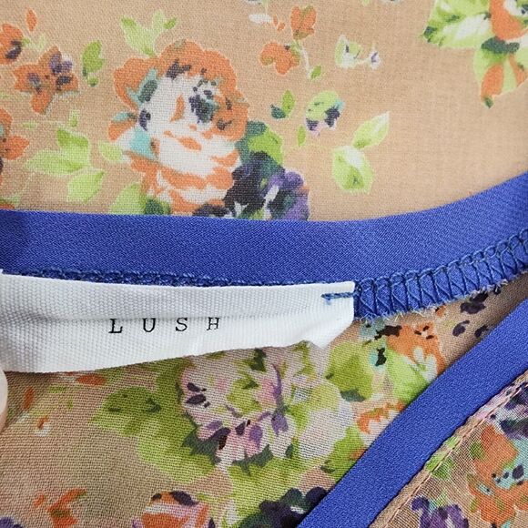 Lush Womens Tank Top Small Floral Swing Sheer High Low Keyhole Orange Purple - Picture 7 of 9